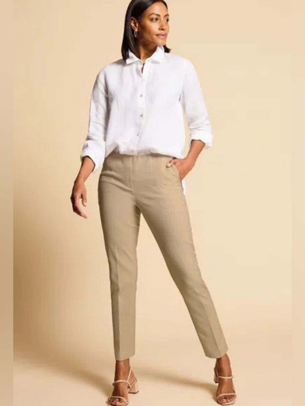 J. Jill Essential Slim Ankle Pull On Pants Twill Stretch Beige Tan Womens 14 P